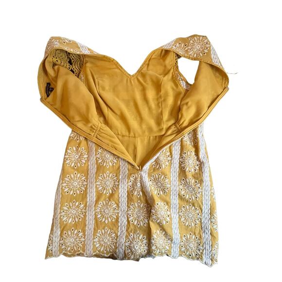 Skies Areโ Blue Mustard Yellow Eyelet Romper M Boho Flutter Sleeve Summer Cute - Picture 5 of 15